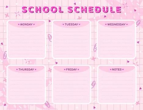 Vector school schedule template in pink shades Stock Illustration