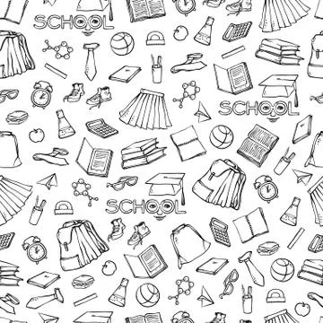 Vector school seamless pattern clothes stationery. Background various symbols Stock Illustration