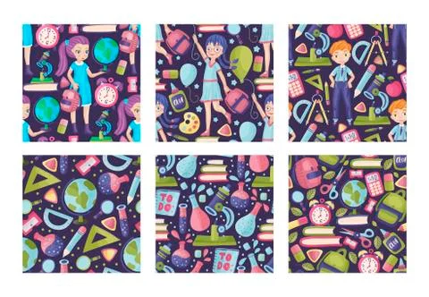 Vector school seamless pattern set. Stock Illustration