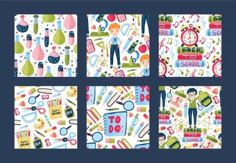 Vector school seamless pattern set. Stock Illustration