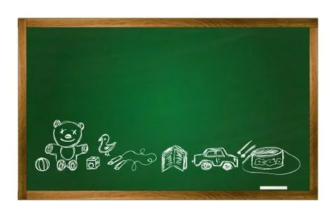 Vector school table and toy pictures Illustrazione stock