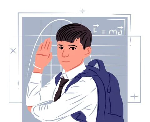 Vector schoolboy in shadow of sharp lines style Stock Illustration