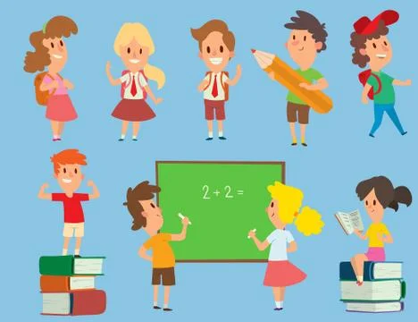 Vector schoolkids study back to school childhood happy primary education school Stock Illustration