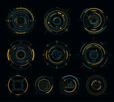 Vector sci-fi display circular elements, HUD futuristic user interface Stock Illustration
