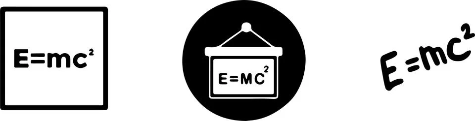 Vector science physics atom molecule Einstein formula e=mc2 icon isolated Stock Illustration