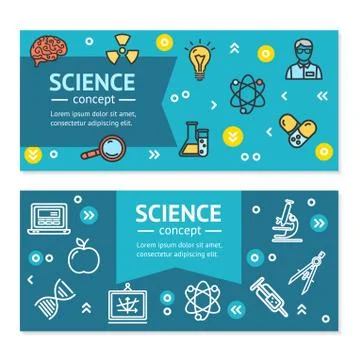 Vector Science Research Horizontal Banners Posters Card Set Template. 스톡 일러스트