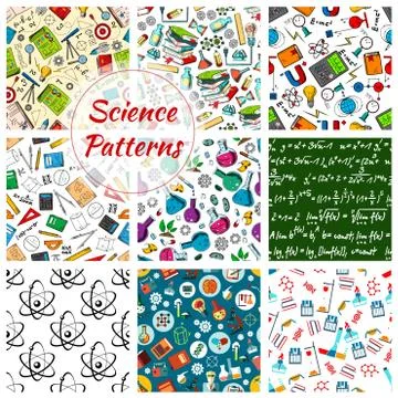 Vector science seamless patterns set 스톡 일러스트