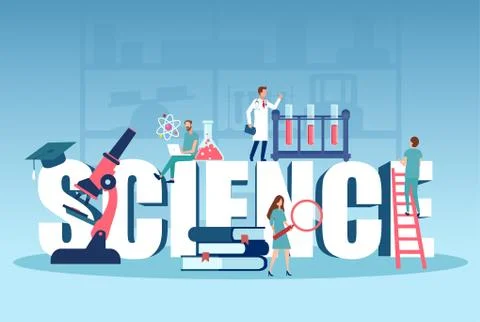 Vector of a science team doctors and students conducting an experiment in a l Stock Illustration