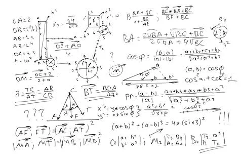 Vector scientific background . Mathematics and algebra. Hand-drawn. Isolated on Illustrazione stock