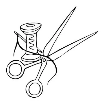 Vector. Scissors and thread on a white background 스톡 일러스트