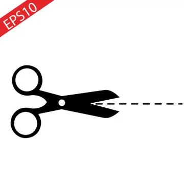Vector scissors with cut lines isolated on white background Stock Illustration