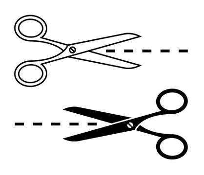 Vector scissors with cut lines. Set of cutting scissors Stock Illustration