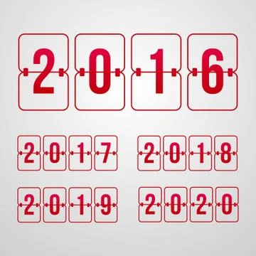 Vector scoreboard 2016, 2017, 2018, 2019, 2020 year red flip symbols isolated Stock Illustration