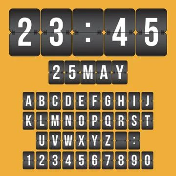 Vector scoreboard Clock, black and white flip numbers and alphabet Illustration