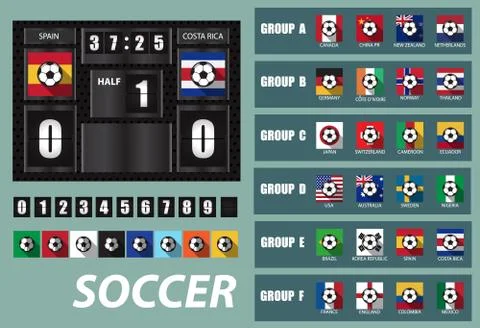 Vector Scoreboard with National Team Flags Template and Set of flip Numbers,w Stock Illustration