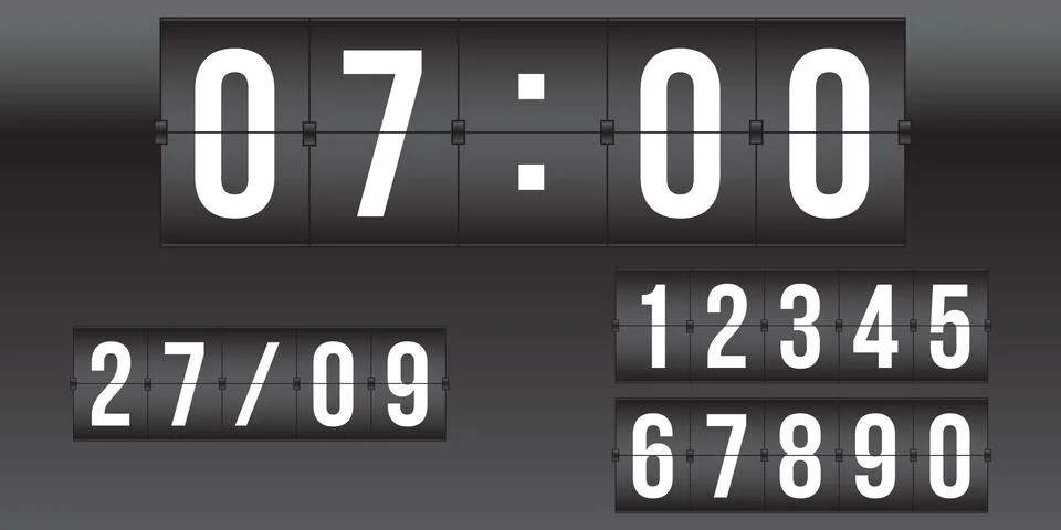 Vector scoreboard, retro flip clock,  black and white numbers isolated イラスト素材