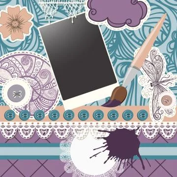 Vector scrapbook design pattern on seamless  background Stock Illustration