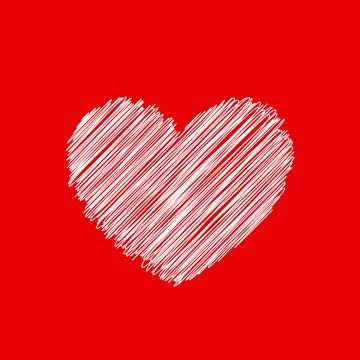 Vector Scribble Heart on Red Background Love Sign Stock Illustration