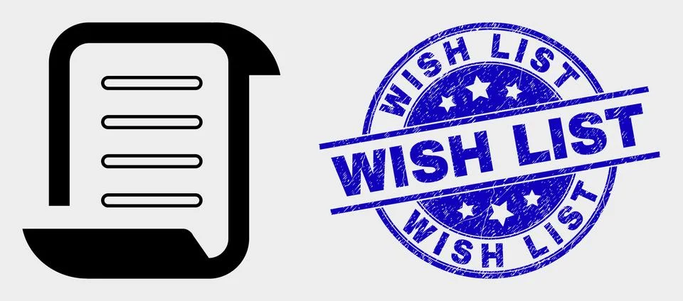 Vector Scroll List Icon and Grunge Wish List Seal Stock Illustration