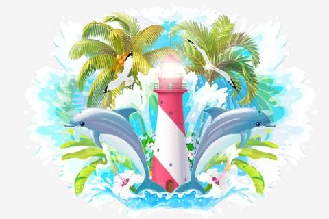 Vector sea cartoon composition Stock Illustration