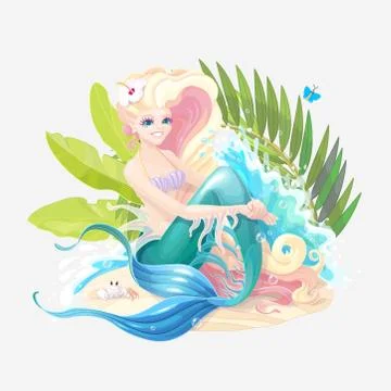 Vector sea cartoon composition Stock Illustration