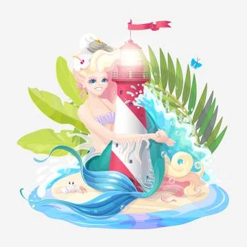 Vector sea cartoon composition Stock Illustration