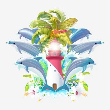 Vector sea cartoon composition Stock Illustration