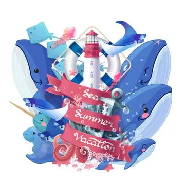 Vector sea maritime collage Stock Illustration