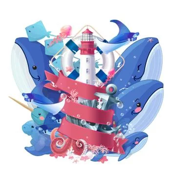 Vector sea maritime collage Stock Illustration