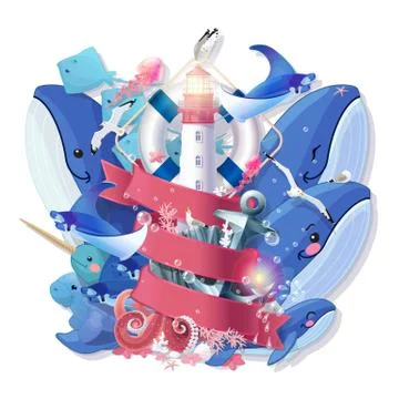 Vector sea maritime collage Stock Illustration