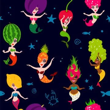 Vector sea pattern of beautiful mermaids Stock Illustration