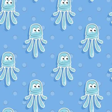 Vector sea seamless pattern with funny jellyfish. Pattern for children Illustrazione stock