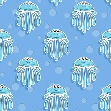 Vector sea seamless pattern with funny jellyfish. Pattern for children Illustrazione stock