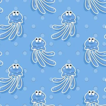 Vector sea seamless pattern with funny jellyfish. Pattern for children イラスト素材