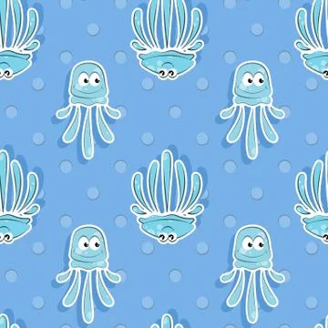 Vector sea seamless pattern with funny jellyfish. Pattern for children Stock Illustration