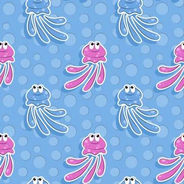 Vector sea seamless pattern with funny jellyfish. Pattern for children Illustrazione stock