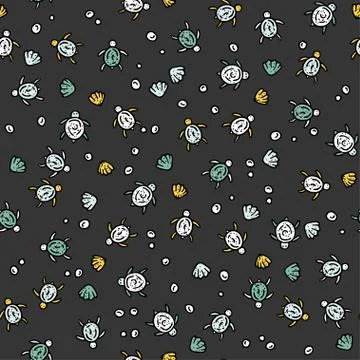 Vector sea seamless pattern with handdrawn sea turtles 스톡 일러스트