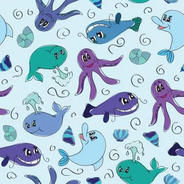 Vector Sea seamless pattern with sea live Illustrazione stock