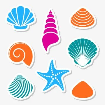 Vector sea shells and starfish labels Illustrazione stock