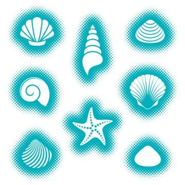 Vector sea shells and starfish icons Stock Illustration