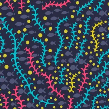 Vector sea world seamless pattern, under water world wallpaper with fish, sea Stock Illustration