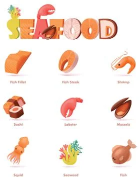 Vector seafood icon set Stock Illustration