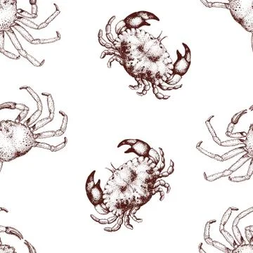 Vector seafood seamless pattern with crabs. Retro lillustration Stock Illustration