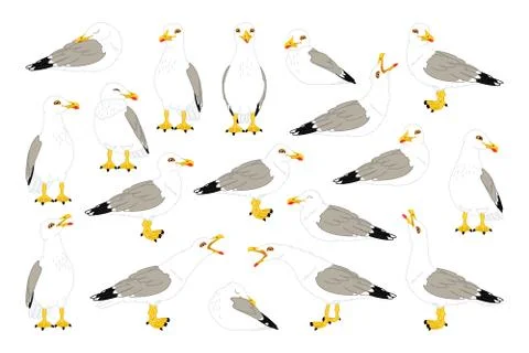 Vector seagull sea gull set Stock Illustration