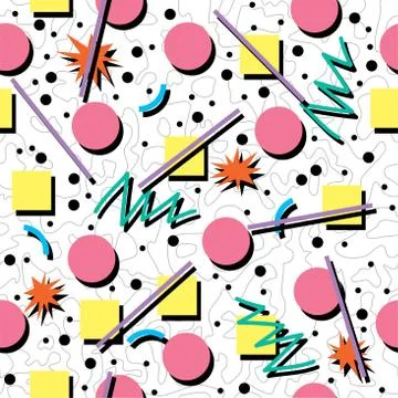Vector seamless 80s or 90s chaotic background pattern Stock Illustration