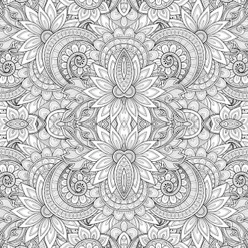 Vector Seamless Abstract Black and White Tribal Pattern Stock Illustration