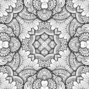 Vector Seamless Abstract Black and White Tribal Pattern Stock Illustration