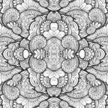 Vector Seamless Abstract Black and White Tribal Pattern Stock Illustration