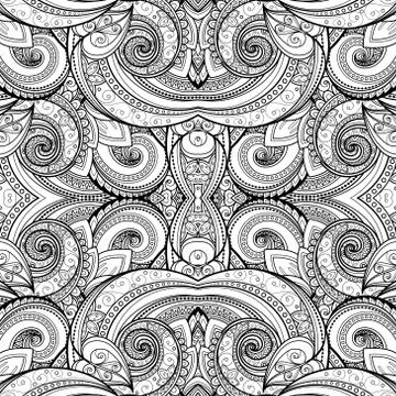 Vector Seamless Abstract Black and White Tribal Pattern Stock Illustration