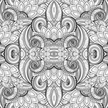 Vector Seamless Abstract Black and White Tribal Pattern Stock Illustration